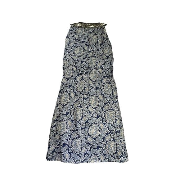 LOFT Blue Paisley Cotton Embellished sequin Sleeveless Shift Dress Size 2P New - Picture 2 of 7
